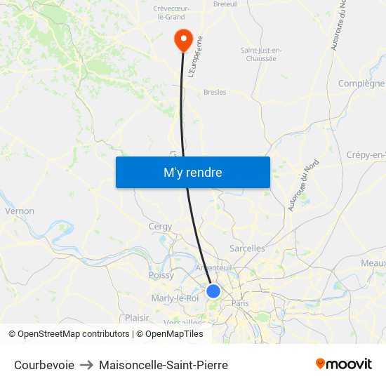 Courbevoie to Maisoncelle-Saint-Pierre map