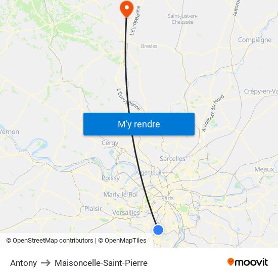 Antony to Maisoncelle-Saint-Pierre map