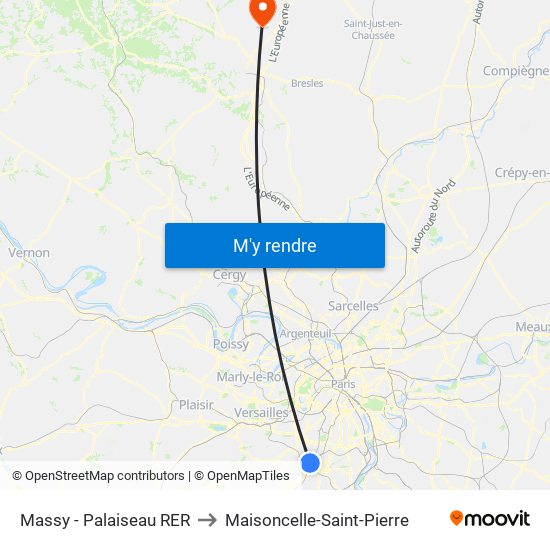 Massy - Palaiseau RER to Maisoncelle-Saint-Pierre map