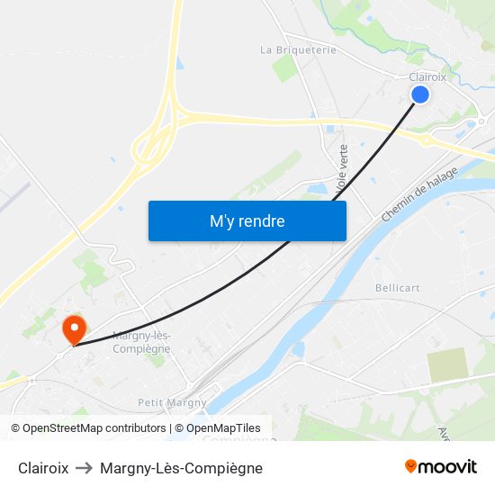 Clairoix to Margny-Lès-Compiègne map