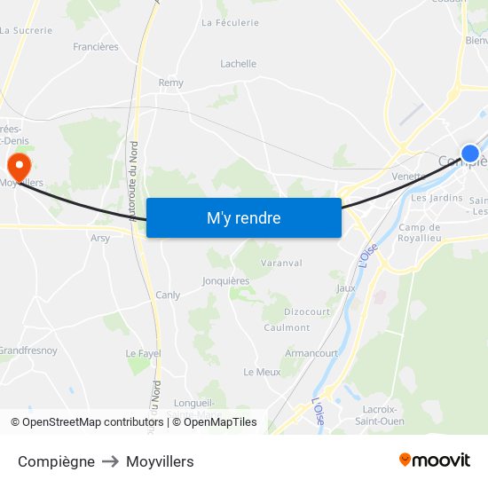 Compiègne to Moyvillers map