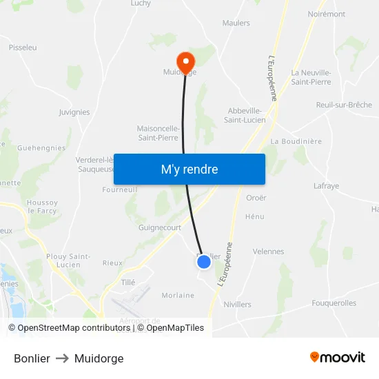 Bonlier to Muidorge map