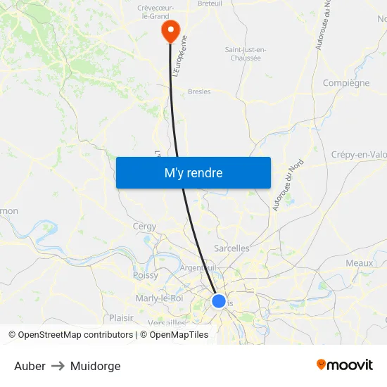 Auber to Muidorge map