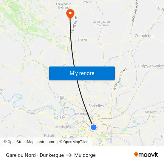 Gare du Nord - Dunkerque to Muidorge map
