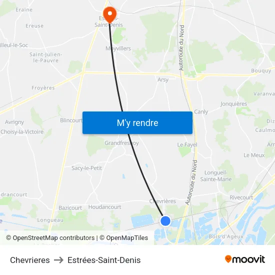 Chevrieres to Estrées-Saint-Denis map