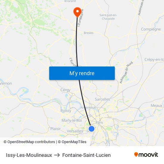 Issy-Les-Moulineaux to Fontaine-Saint-Lucien map