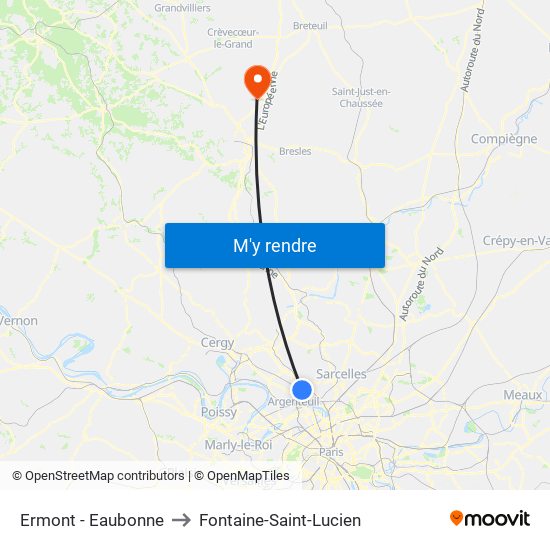 Ermont - Eaubonne to Fontaine-Saint-Lucien map