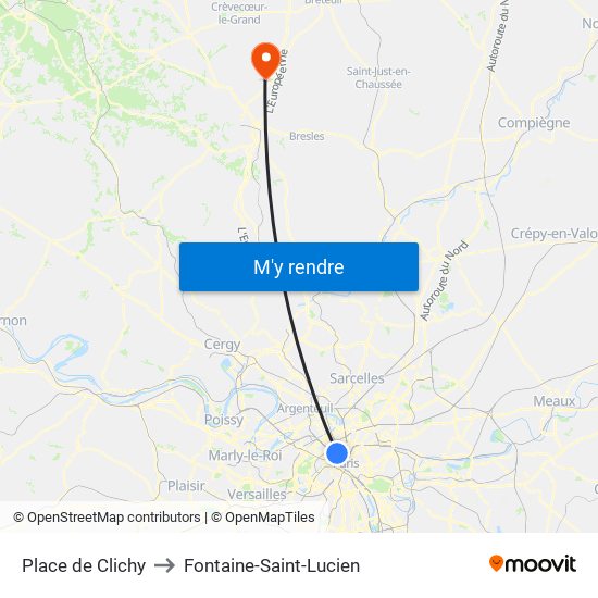 Place de Clichy to Fontaine-Saint-Lucien map