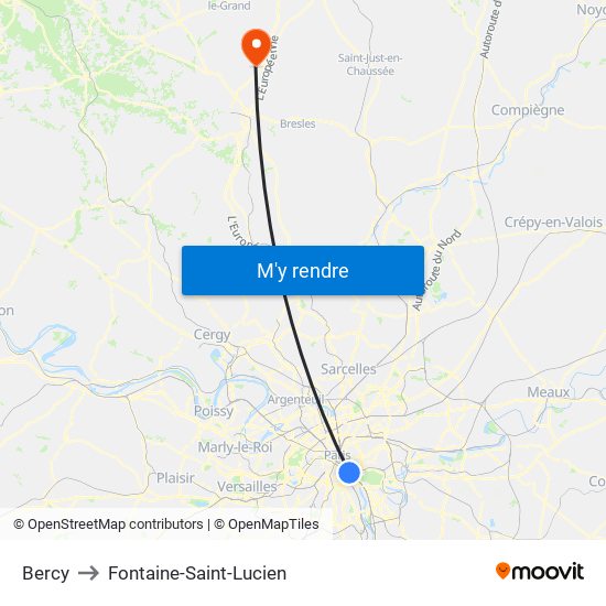 Bercy to Fontaine-Saint-Lucien map