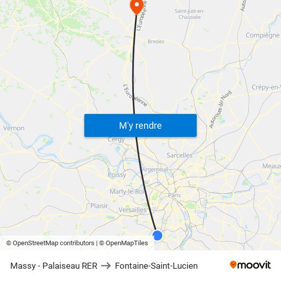 Massy - Palaiseau RER to Fontaine-Saint-Lucien map