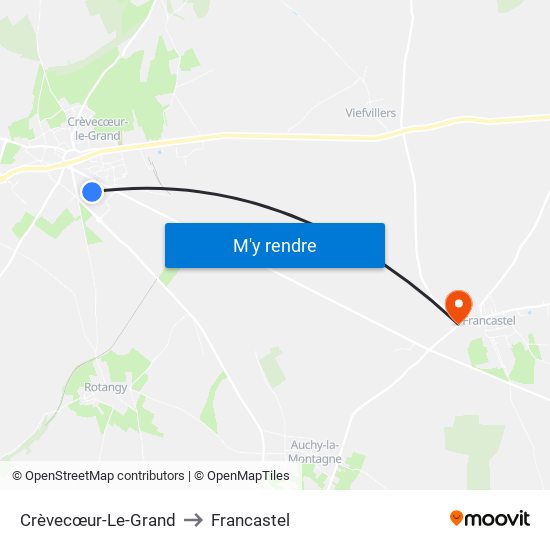 Crèvecœur-Le-Grand to Francastel map
