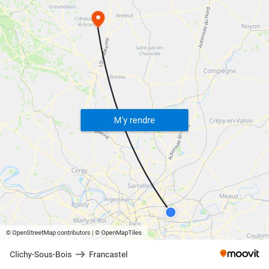 Clichy-Sous-Bois to Francastel map