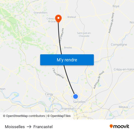 Moisselles to Francastel map