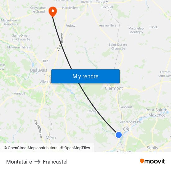 Montataire to Francastel map