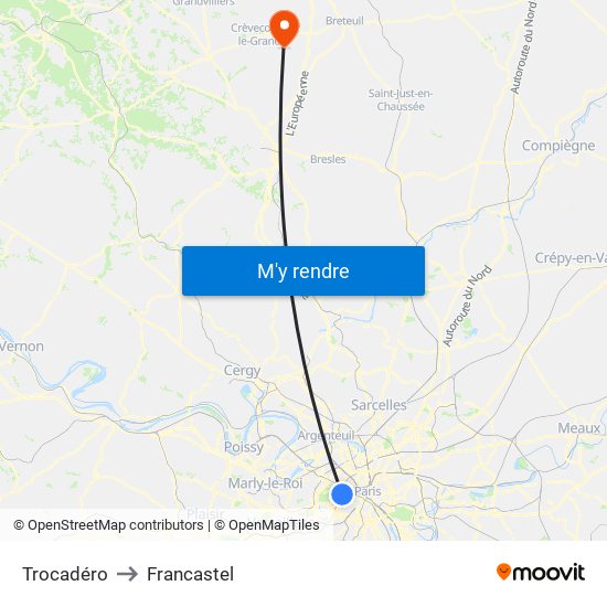 Trocadéro to Francastel map