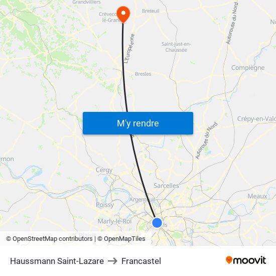 Haussmann Saint-Lazare to Francastel map