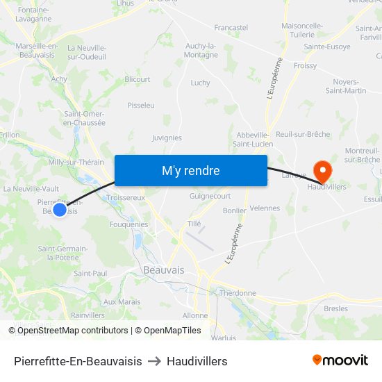 Pierrefitte-En-Beauvaisis to Haudivillers map