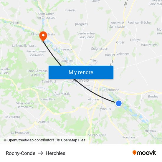 Rochy-Conde to Herchies map