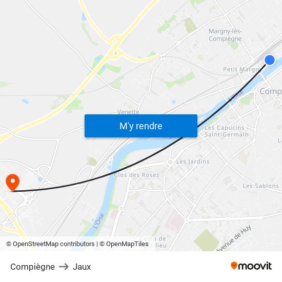 Compiègne to Jaux map