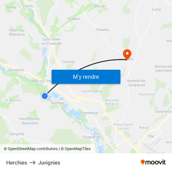 Herchies to Juvignies map