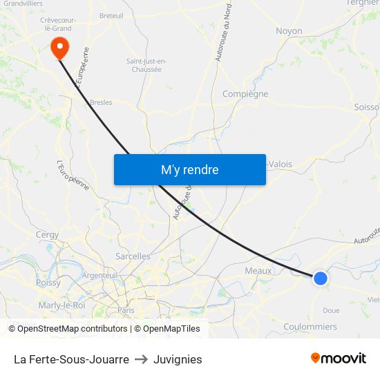 La Ferte-Sous-Jouarre to Juvignies map