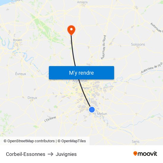 Corbeil-Essonnes to Juvignies map