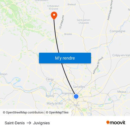 Saint-Denis to Juvignies map