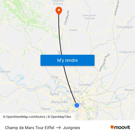 Champ de Mars Tour Eiffel to Juvignies map