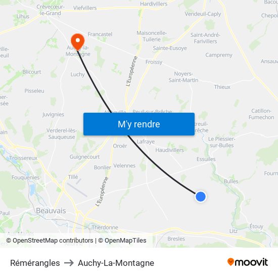 Rémérangles to Auchy-La-Montagne map