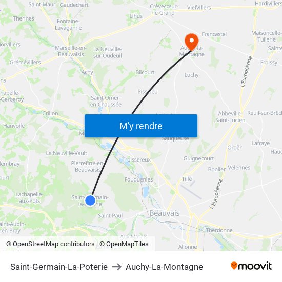 Saint-Germain-La-Poterie to Auchy-La-Montagne map