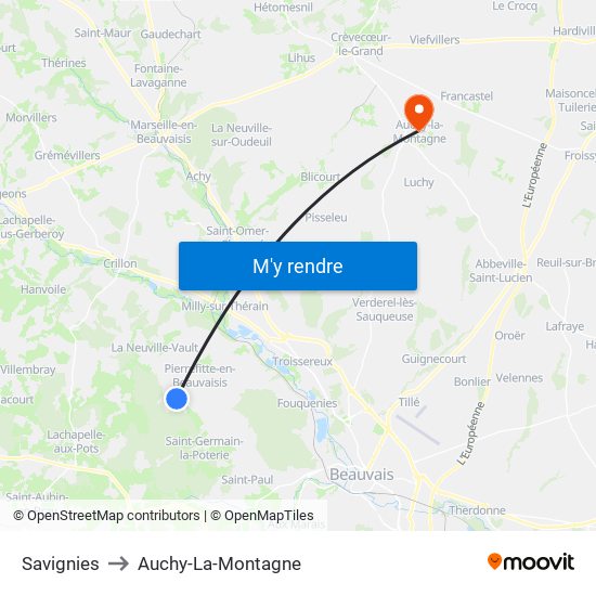 Savignies to Auchy-La-Montagne map