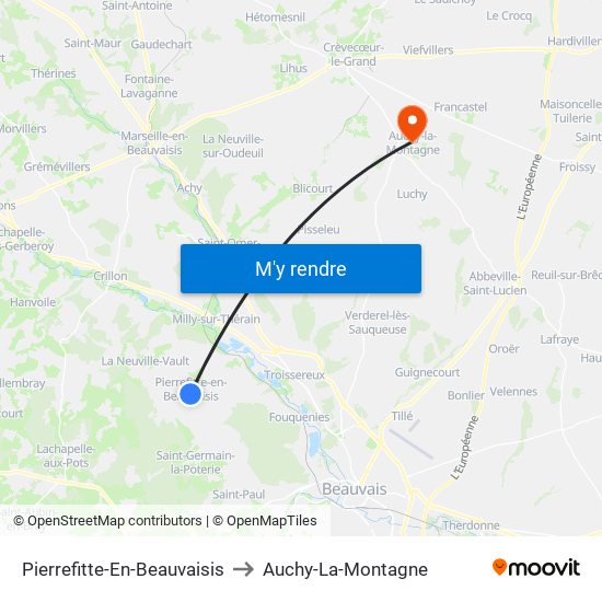 Pierrefitte-En-Beauvaisis to Auchy-La-Montagne map