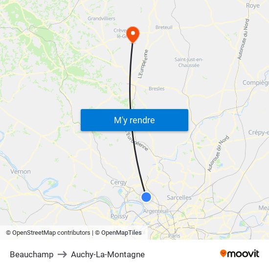 Beauchamp to Auchy-La-Montagne map