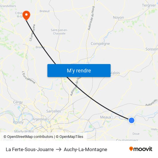 La Ferte-Sous-Jouarre to Auchy-La-Montagne map
