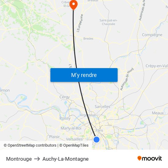 Montrouge to Auchy-La-Montagne map