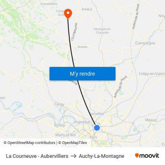 La Courneuve - Aubervilliers to Auchy-La-Montagne map