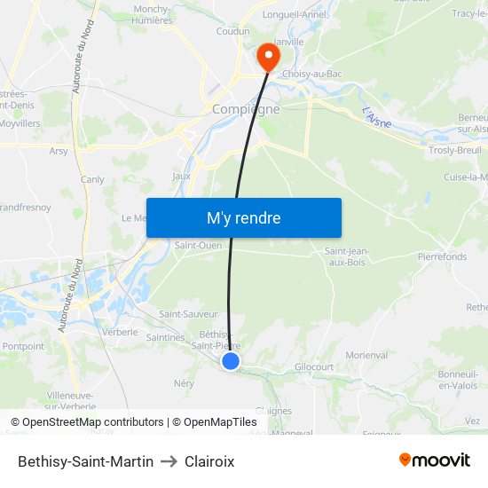 Bethisy-Saint-Martin to Clairoix map