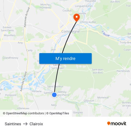 Saintines to Clairoix map
