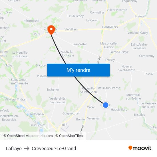 Lafraye to Crèvecœur-Le-Grand map