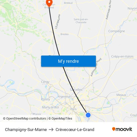 Champigny-Sur-Marne to Crèvecœur-Le-Grand map