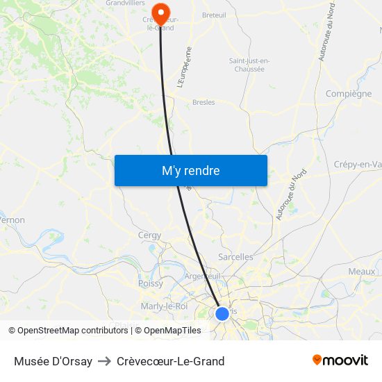 Musée D'Orsay to Crèvecœur-Le-Grand map