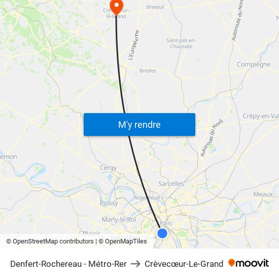 Denfert-Rochereau - Métro-Rer to Crèvecœur-Le-Grand map