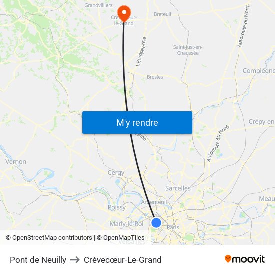 Pont de Neuilly to Crèvecœur-Le-Grand map