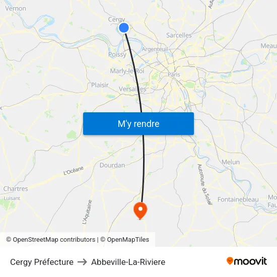 Cergy Préfecture to Abbeville-La-Riviere map