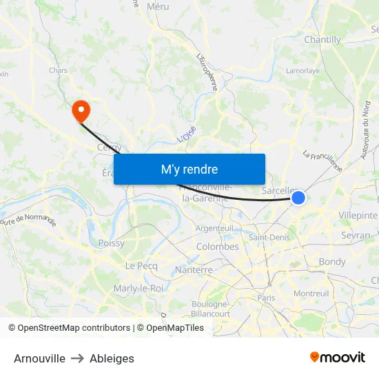 Arnouville to Ableiges map