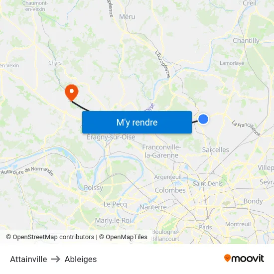 Attainville to Ableiges map