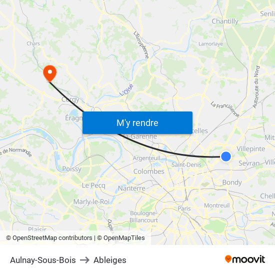Aulnay-Sous-Bois to Ableiges map