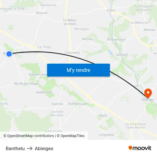 Banthelu to Ableiges map