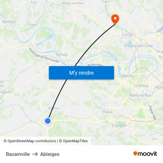 Bazainville to Ableiges map