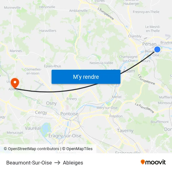 Beaumont-Sur-Oise to Ableiges map